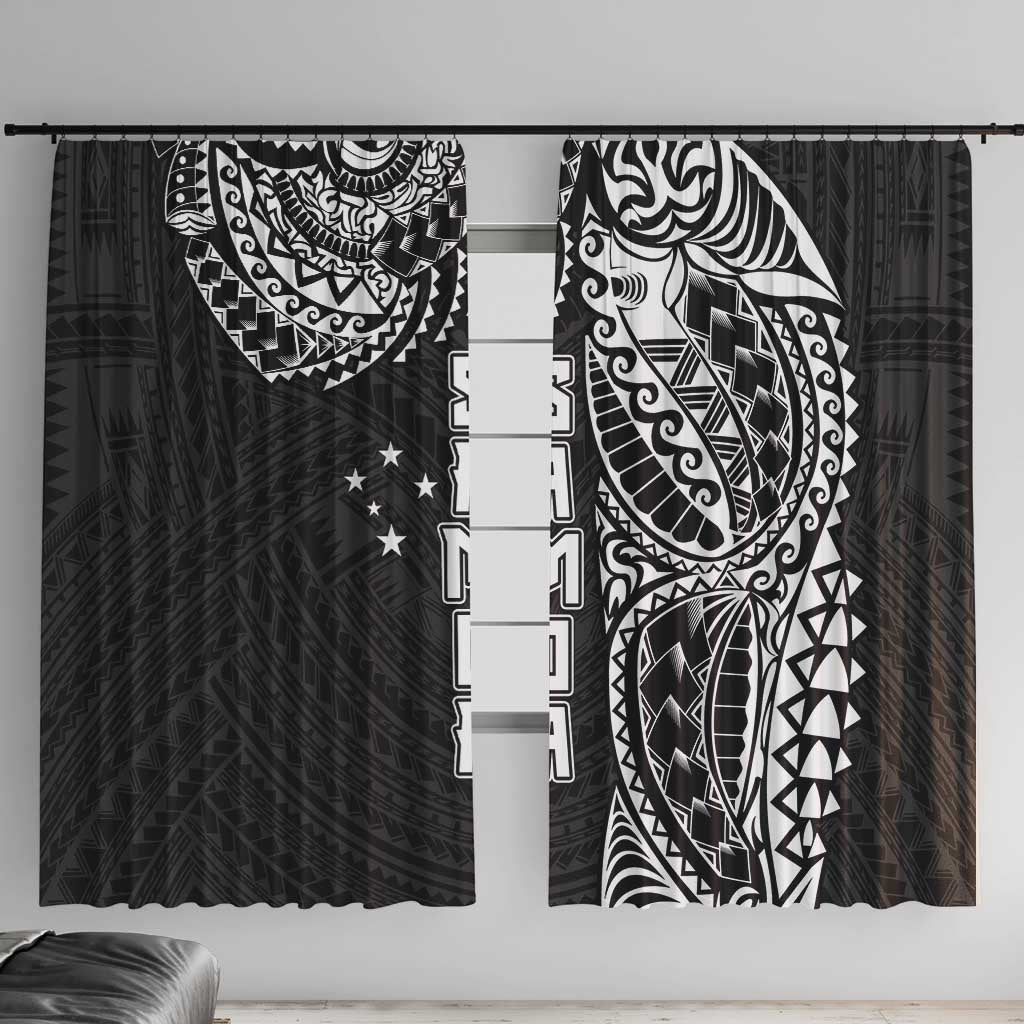 Samoa 685 Art Traditional Tattoo Pattern Window Curtain Black Color LT03 With Hooks Black - Polynesian Pride