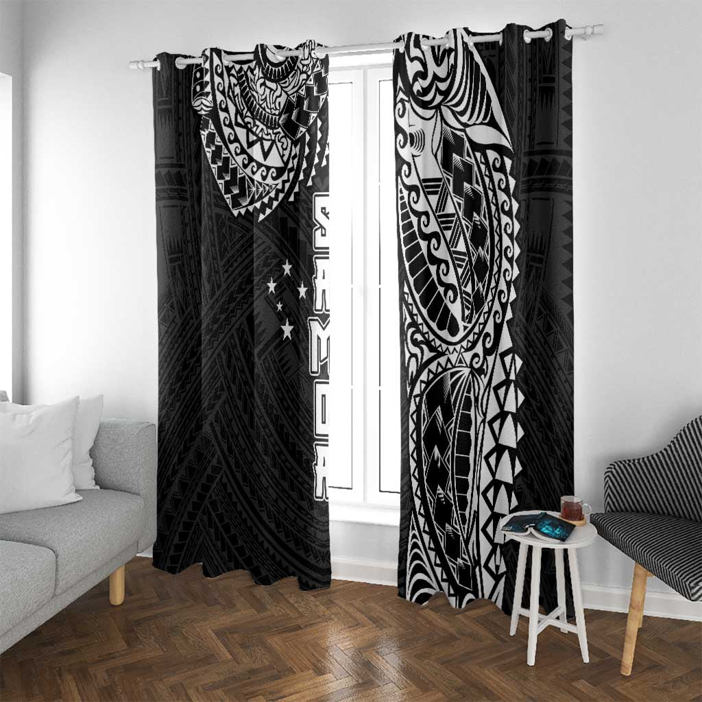 Samoa 685 Art Traditional Tattoo Pattern Window Curtain Black Color LT03 With Grommets Black - Polynesian Pride