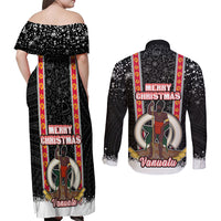Vanuatu Christmas Couples Matching Off Shoulder Maxi Dress and Long Sleeve Button Shirts Polynesian Tribal Snow Style LT03 - Polynesian Pride