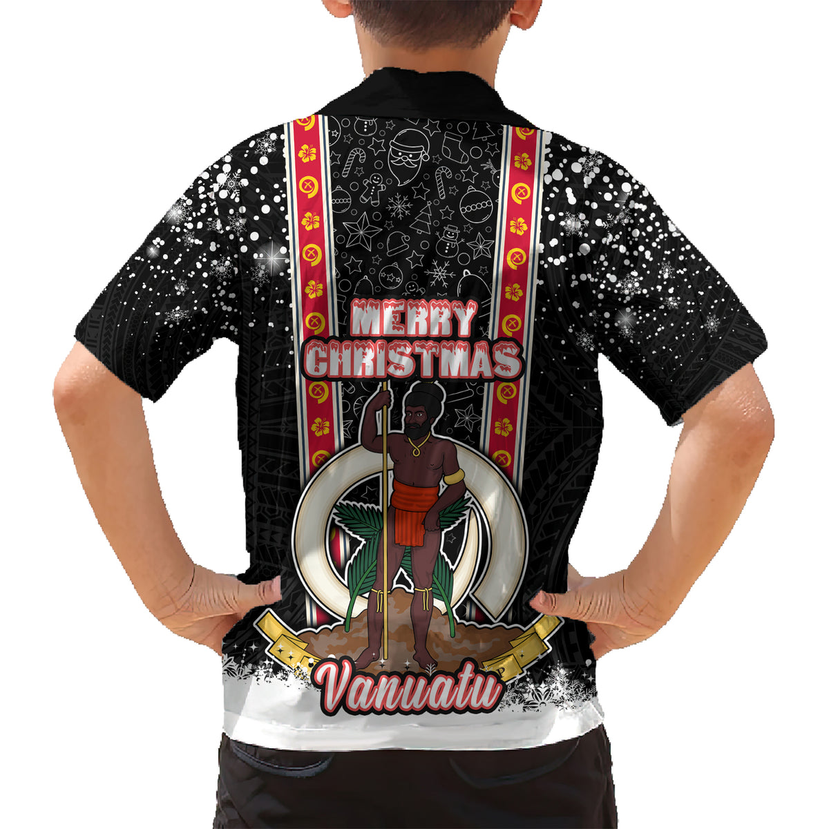 Vanuatu Christmas Kid Hawaiian Shirt Polynesian Tribal Snow Style LT03 - Polynesian Pride