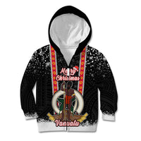 Personalised Vanuatu Christmas Kid Hoodie Polynesian Tribal Snow Style LT03 Zip Hoodie Black - Polynesian Pride