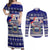 Samoa Christmas Couples Matching Off Shoulder Maxi Dress and Long Sleeve Button Shirts The Santa Coat of Arms with Samoa Bracelet Pattern LT03 Blue - Polynesian Pride