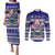 Samoa Christmas Couples Matching Puletasi Dress and Long Sleeve Button Shirts The Santa Coat of Arms with Samoa Bracelet Pattern LT03 Blue - Polynesian Pride