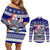 Custom Samoa Christmas Couples Matching Off Shoulder Short Dress and Long Sleeve Button Shirts The Santa Coat of Arms with Samoa Bracelet Pattern LT03 Blue - Polynesian Pride