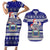 Custom Samoa Christmas Couples Matching Short Sleeve Bodycon Dress and Hawaiian Shirt The Santa Coat of Arms with Samoa Bracelet Pattern LT03 Blue - Polynesian Pride