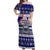 Custom Samoa Christmas Off Shoulder Maxi Dress The Santa Coat of Arms with Samoa Bracelet Pattern LT03 Women Blue - Polynesian Pride