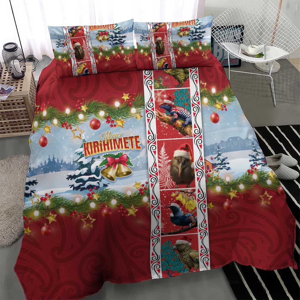 New Zealand Merry Christmas Bedding Set Maori Animals, Koru Tattoo - Red Xmas Style LT03 - Polynesian Pride