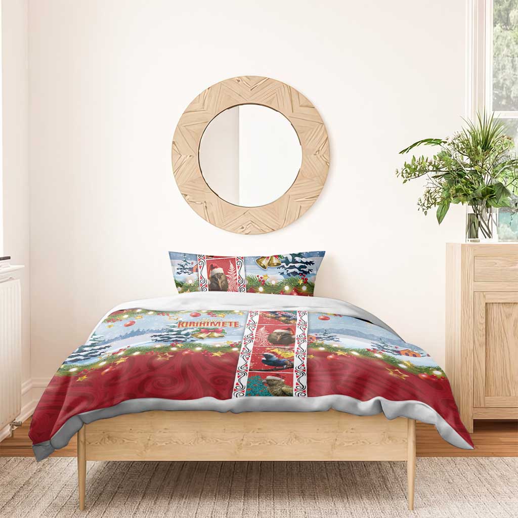 New Zealand Merry Christmas Bedding Set Maori Animals, Koru Tattoo - Red Xmas Style LT03 - Polynesian Pride