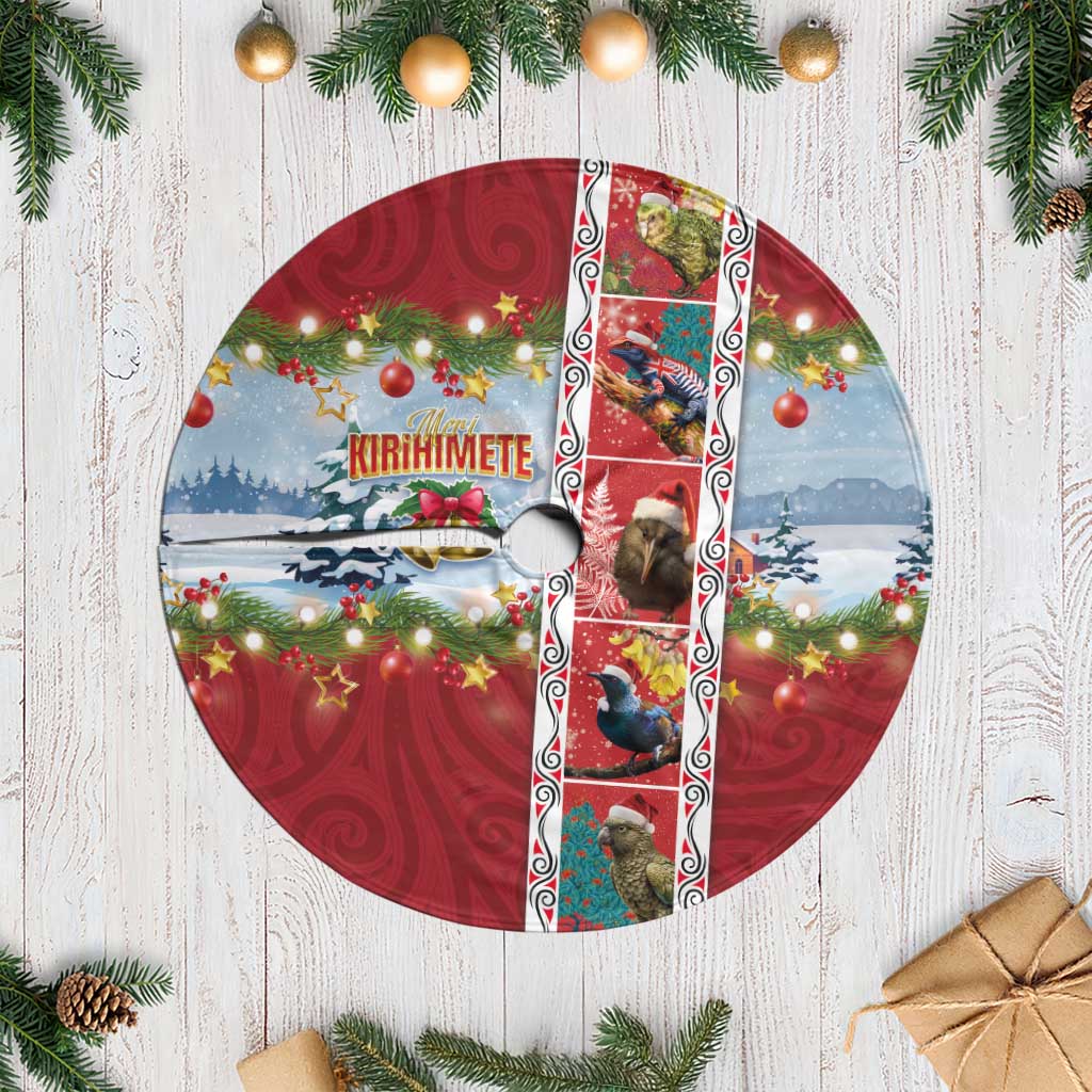 New Zealand Merry Christmas Tree Skirt Maori Animals, Koru Tattoo - Red Xmas Style LT03 Casual Red - Polynesian Pride