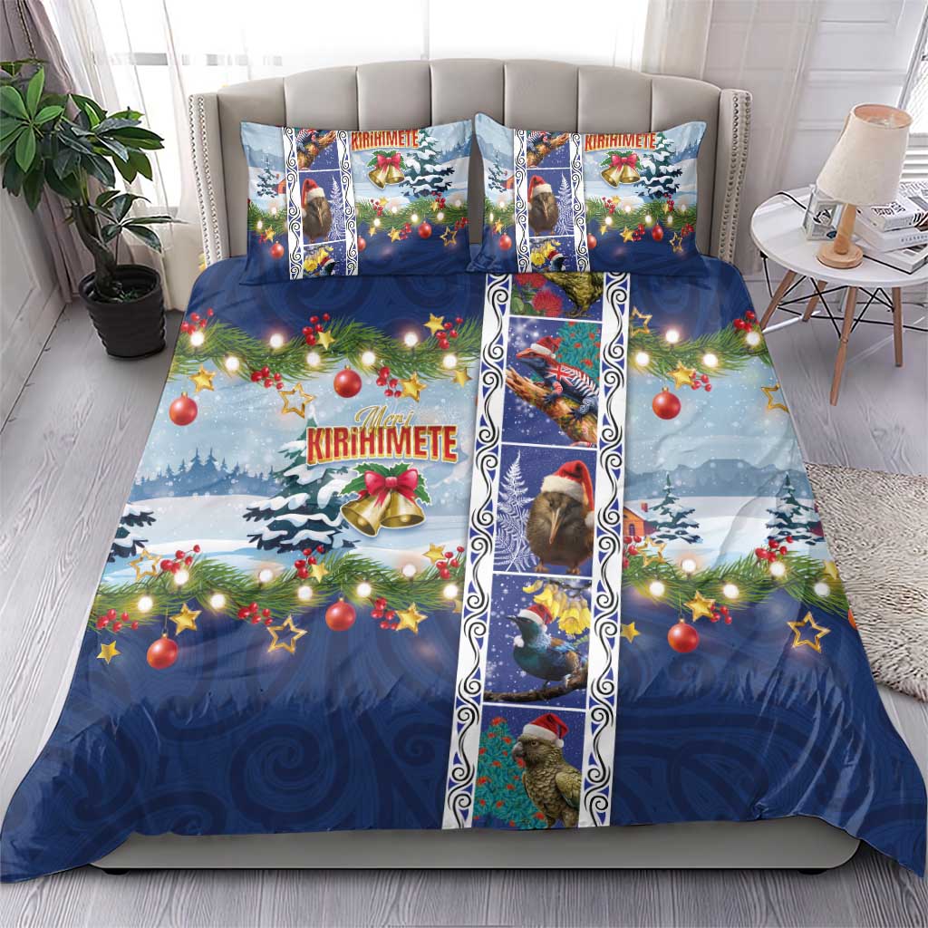 New Zealand Merry Christmas Bedding Set Maori Animals, Koru Tattoo - Blue Xmas Style LT03 - Polynesian Pride