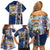 New Zealand Merry Christmas Family Matching Off Shoulder Short Dress and Hawaiian Shirt Maori Animals, Koru Tattoo - Blue Xmas Style