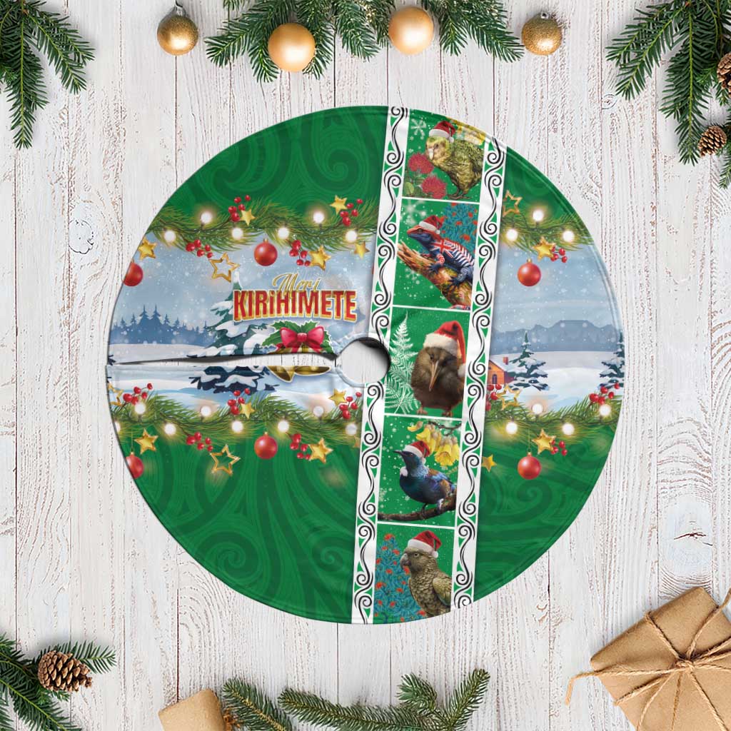 New Zealand Merry Christmas Tree Skirt Maori Animals, Koru Tattoo - Green Xmas Style LT03 Casual Green - Polynesian Pride