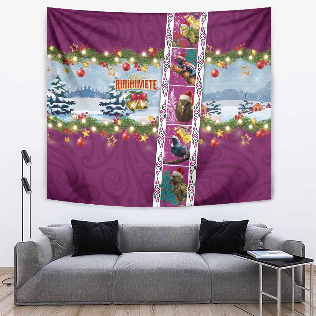 New Zealand Merry Christmas Tapestry Maori Animals, Koru Tattoo - Pink Xmas Style LT03 Pink - Polynesian Pride