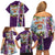 New Zealand Merry Christmas Family Matching Off Shoulder Short Dress and Hawaiian Shirt Maori Animals, Koru Tattoo - Purple Xmas Style