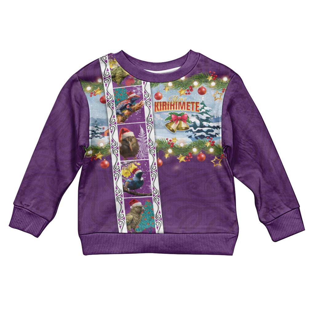 New Zealand Merry Christmas Kid Ugly Christmas Sweater Maori Animals, Koru Tattoo - Purple Xmas Style LT03 Kid Purple - Polynesian Pride