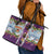 New Zealand Merry Christmas Leather Tote Bag Maori Animals, Koru Tattoo - Purple Xmas Style