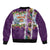 New Zealand Merry Christmas Sleeve Zip Bomber Jacket Maori Animals, Koru Tattoo - Purple Xmas Style