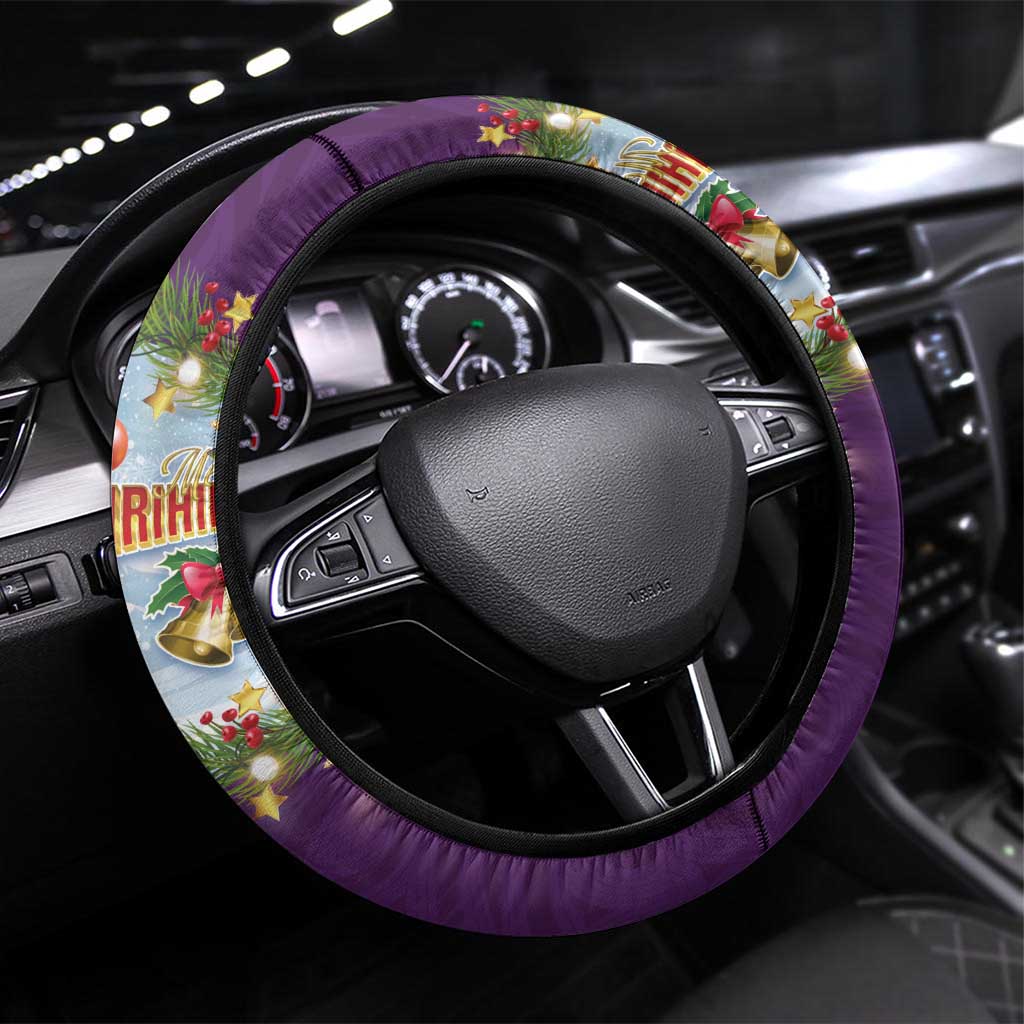 New Zealand Merry Christmas Steering Wheel Cover Maori Animals, Koru Tattoo - Purple Xmas Style