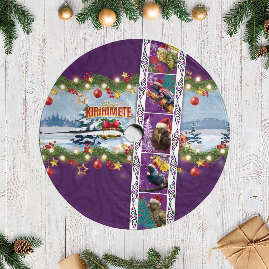 New Zealand Merry Christmas Tree Skirt Maori Animals, Koru Tattoo - Purple Xmas Style LT03 Casual Purple - Polynesian Pride