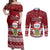 Tuvalu Christmas Couples Matching Off Shoulder Maxi Dress and Long Sleeve Button Shirt Snowman and Tuvalu Coat of Arms Maori Tribal Xmas Style LT03 Red - Polynesian Pride