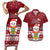 Tuvalu Christmas Couples Matching Short Sleeve Bodycon Dress and Hawaiian Shirt Snowman and Tuvalu Coat of Arms Maori Tribal Xmas Style LT03 Red - Polynesian Pride