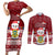 Tuvalu Christmas Couples Matching Short Sleeve Bodycon Dress and Long Sleeve Button Shirt Snowman and Tuvalu Coat of Arms Maori Tribal Xmas Style LT03 Red - Polynesian Pride