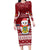 Tuvalu Christmas Long Sleeve Bodycon Dress Snowman and Tuvalu Coat of Arms Maori Tribal Xmas Style LT03 Long Dress Red - Polynesian Pride