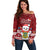 Tuvalu Christmas Off Shoulder Sweater Snowman and Tuvalu Coat of Arms Maori Tribal Xmas Style LT03 Women Red - Polynesian Pride