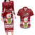 Personalised Tuvalu Christmas Couples Matching Long Sleeve Bodycon Dress and Hawaiian Shirt Snowman and Tuvalu Coat of Arms Maori Tribal Xmas Style LT03 Red - Polynesian Pride