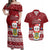 Personalised Tuvalu Christmas Couples Matching Off Shoulder Maxi Dress and Hawaiian Shirt Snowman and Tuvalu Coat of Arms Maori Tribal Xmas Style LT03 Red - Polynesian Pride