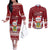 Personalised Tuvalu Christmas Couples Matching Off The Shoulder Long Sleeve Dress and Long Sleeve Button Shirt Snowman and Tuvalu Coat of Arms Maori Tribal Xmas Style LT03 Red - Polynesian Pride