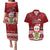 Personalised Tuvalu Christmas Couples Matching Puletasi Dress and Hawaiian Shirt Snowman and Tuvalu Coat of Arms Maori Tribal Xmas Style LT03 Red - Polynesian Pride