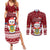 Personalised Tuvalu Christmas Couples Matching Summer Maxi Dress and Long Sleeve Button Shirt Snowman and Tuvalu Coat of Arms Maori Tribal Xmas Style LT03 Red - Polynesian Pride