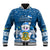 Tuvalu Christmas Baseball Jacket Snowman Hugs Tuvalu Coat of Arms Maori Pattern Blue Style LT03 Unisex Blue - Polynesian Pride