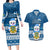 Tuvalu Christmas Couples Matching Long Sleeve Bodycon Dress and Hawaiian Shirt Snowman Hugs Tuvalu Coat of Arms Maori Pattern Blue Style LT03 Blue - Polynesian Pride