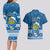 Tuvalu Christmas Couples Matching Long Sleeve Bodycon Dress and Hawaiian Shirt Snowman Hugs Tuvalu Coat of Arms Maori Pattern Blue Style LT03 - Polynesian Pride