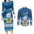 Tuvalu Christmas Couples Matching Long Sleeve Bodycon Dress and Long Sleeve Button Shirt Snowman Hugs Tuvalu Coat of Arms Maori Pattern Blue Style LT03 Blue - Polynesian Pride