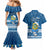 Tuvalu Christmas Couples Matching Mermaid Dress and Hawaiian Shirt Snowman Hugs Tuvalu Coat of Arms Maori Pattern Blue Style LT03 - Polynesian Pride