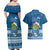 Tuvalu Christmas Couples Matching Off Shoulder Maxi Dress and Hawaiian Shirt Snowman Hugs Tuvalu Coat of Arms Maori Pattern Blue Style LT03 - Polynesian Pride