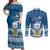 Tuvalu Christmas Couples Matching Off Shoulder Maxi Dress and Long Sleeve Button Shirt Snowman Hugs Tuvalu Coat of Arms Maori Pattern Blue Style LT03 Blue - Polynesian Pride