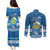 Tuvalu Christmas Couples Matching Puletasi Dress and Long Sleeve Button Shirt Snowman Hugs Tuvalu Coat of Arms Maori Pattern Blue Style LT03 - Polynesian Pride