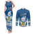 Tuvalu Christmas Couples Matching Tank Maxi Dress and Long Sleeve Button Shirt Snowman Hugs Tuvalu Coat of Arms Maori Pattern Blue Style LT03 Blue - Polynesian Pride