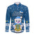 Tuvalu Christmas Long Sleeve Button Shirt Snowman Hugs Tuvalu Coat of Arms Maori Pattern Blue Style LT03 Unisex Blue - Polynesian Pride