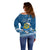 Tuvalu Christmas Off Shoulder Sweater Snowman Hugs Tuvalu Coat of Arms Maori Pattern Blue Style LT03 - Polynesian Pride