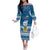 Tuvalu Christmas Off The Shoulder Long Sleeve Dress Snowman Hugs Tuvalu Coat of Arms Maori Pattern Blue Style LT03 Women Blue - Polynesian Pride