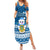 Tuvalu Christmas Summer Maxi Dress Snowman Hugs Tuvalu Coat of Arms Maori Pattern Blue Style LT03 Women Blue - Polynesian Pride