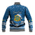 Personalised Tuvalu Christmas Baseball Jacket Snowman Hugs Tuvalu Coat of Arms Maori Pattern Blue Style LT03 - Polynesian Pride