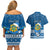 Personalised Tuvalu Christmas Couples Matching Off Shoulder Short Dress and Hawaiian Shirt Snowman Hugs Tuvalu Coat of Arms Maori Pattern Blue Style LT03 - Polynesian Pride