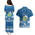 Personalised Tuvalu Christmas Couples Matching Puletasi Dress and Hawaiian Shirt Snowman Hugs Tuvalu Coat of Arms Maori Pattern Blue Style LT03 - Polynesian Pride