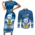 Personalised Tuvalu Christmas Couples Matching Short Sleeve Bodycon Dress and Long Sleeve Button Shirt Snowman Hugs Tuvalu Coat of Arms Maori Pattern Blue Style LT03 Blue - Polynesian Pride